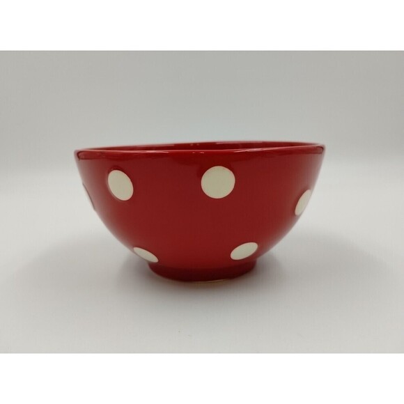 EarthenWare  Small Serving Bowl Red White Polka Dot - Picture 1 of 8